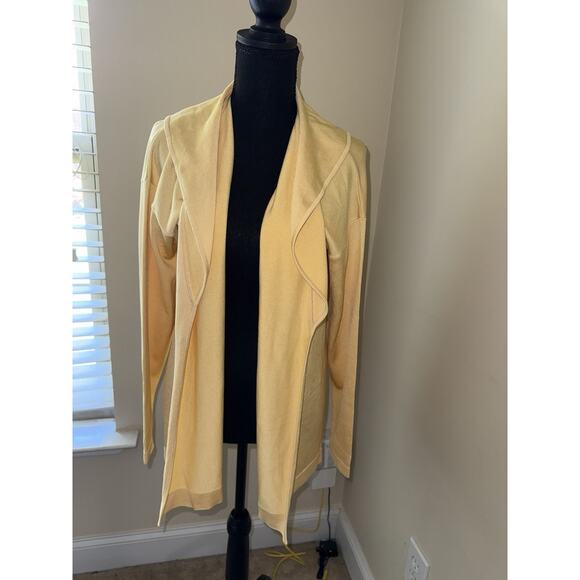 NEW Linda Allard Ellen Tracy Butter Yellow Silk Blend Open Cardigan Ruffle MD - Picture 1 of 5